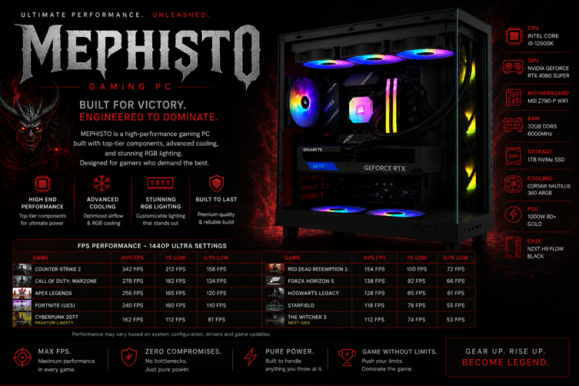 Herné PC MEPHISTO • ZÁRUKA 24M • Intel Core i9-12900K • RTX 4080 SUPER 16GB • 32GB DDR5 • 1000 SSD • WIN11