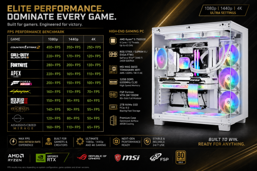 PC Gamer INFERNO • GARANTIE 24M • AMD Ryzen 5 7500X3D • RTX 3090 Ti 24Go • 32Go DDR5 • 1000 SSD • WIN11